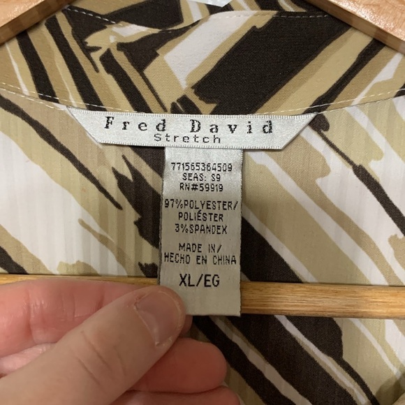 Fred David Tan/Black Button Up Peplum Blouse Size XL - Picture 3 of 5